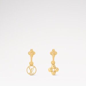 Louis Vuitton Gold Logo and Floral Earrings